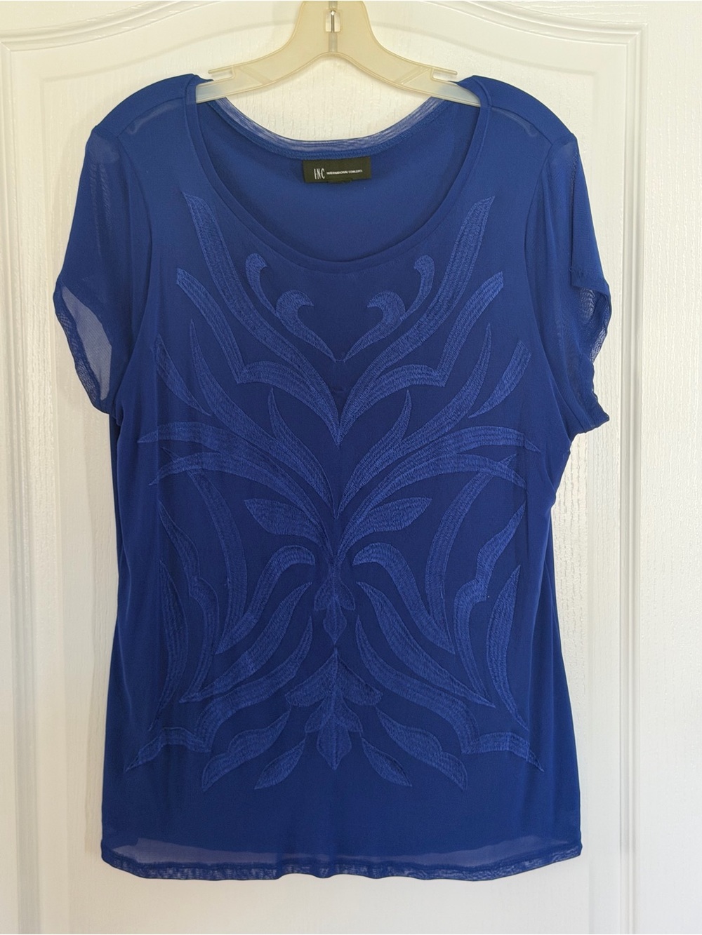 INC International Concepts Royal Blue Embroidered Short-Sleeve Top, sz Lg